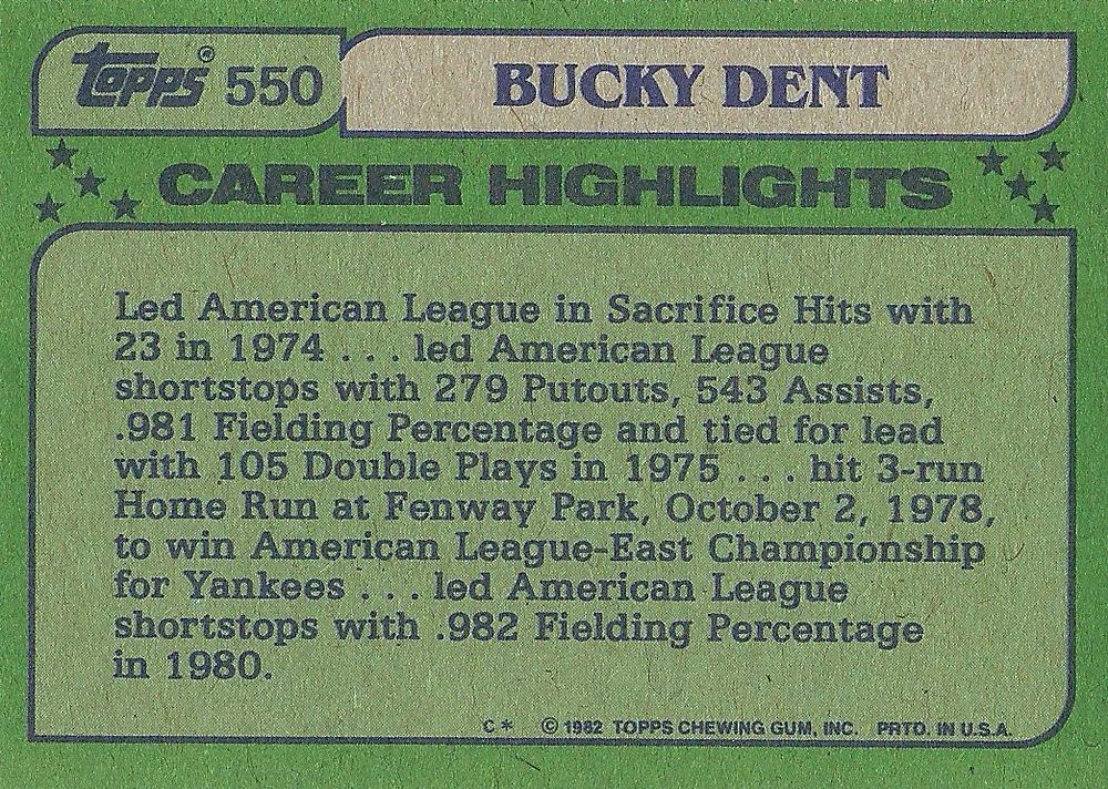 Bucky Dent  baseball card collectible - Main Image 2