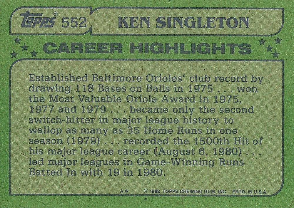 Ken Singleton  baseball card collectible - Main Image 2