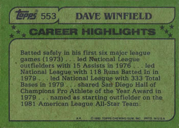 Dave Winfield  baseball card collectible - Main Image 2