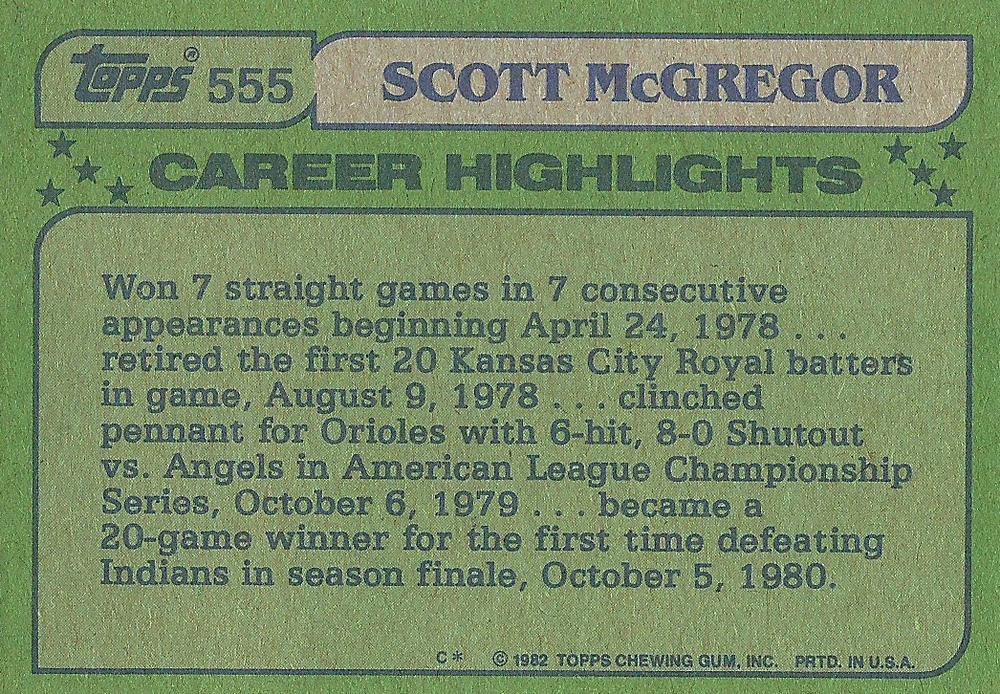 Scott McGregor  baseball card collectible - Main Image 2