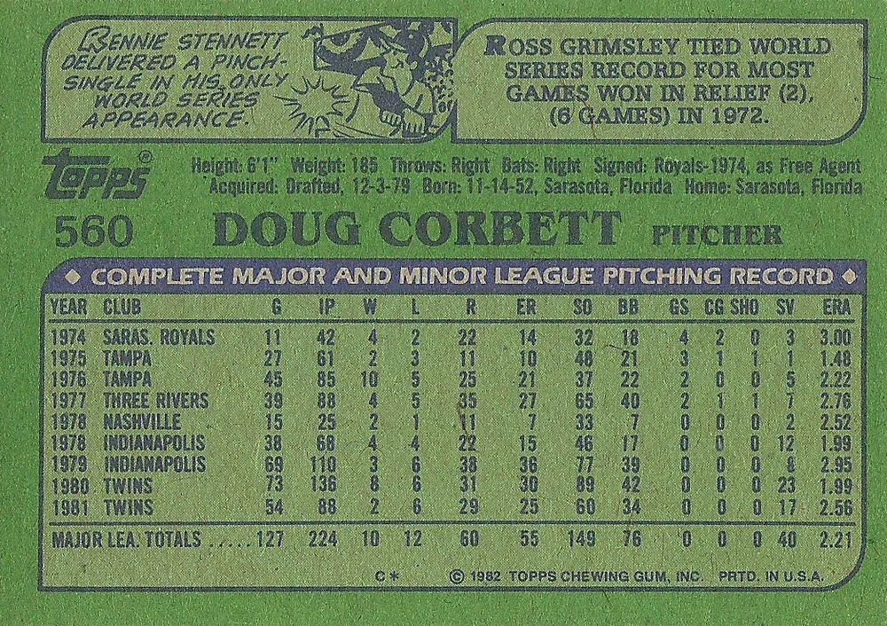 Doug Corbett  baseball card collectible - Main Image 2