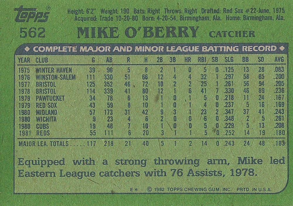 Mike O’Berry  baseball card collectible - Main Image 2