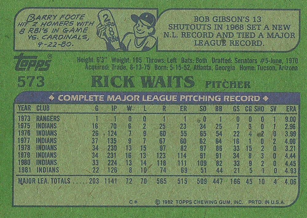 Rick Waits  baseball card collectible - Main Image 2