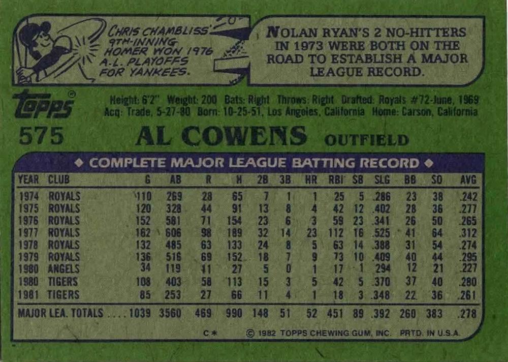 Al Cowens  baseball card collectible - Main Image 2