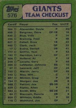 Giants Leaders / Checklist (Milt May / Vida Blue)  baseball card collectible - Main Image 2