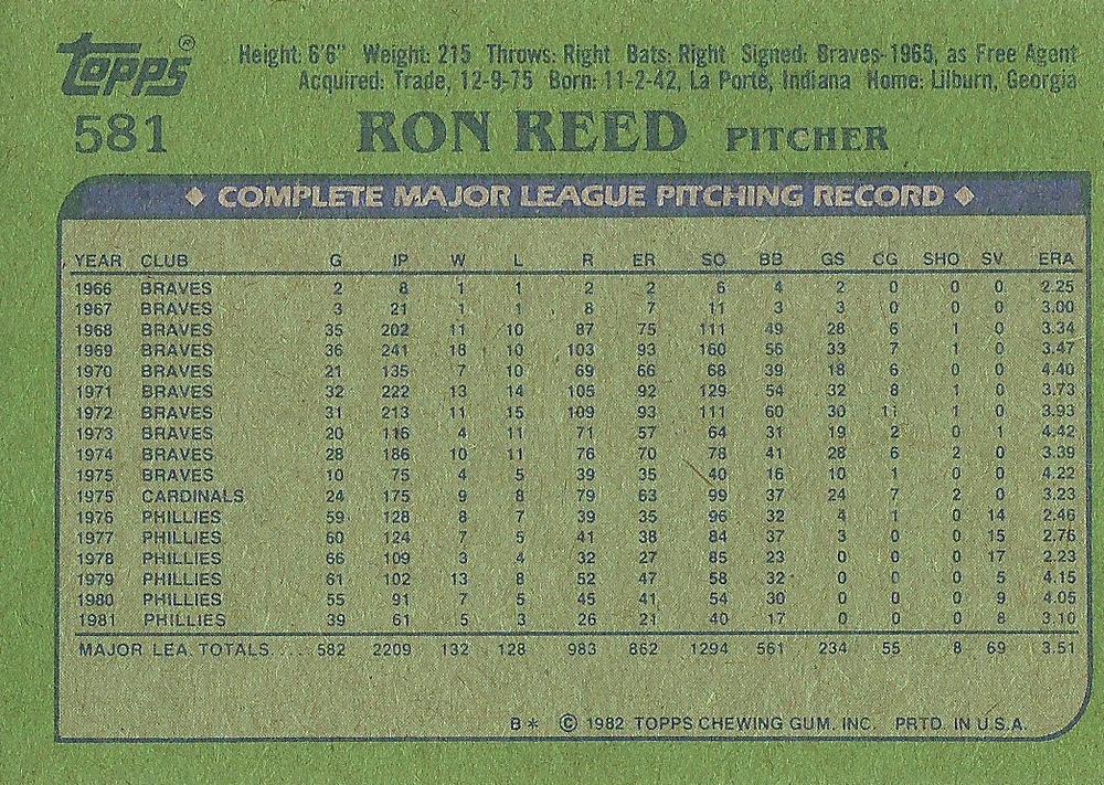 Ron Reed  baseball card collectible - Main Image 2