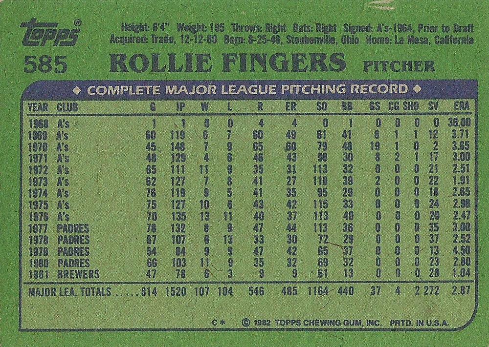 Rollie Fingers  baseball card collectible - Main Image 2