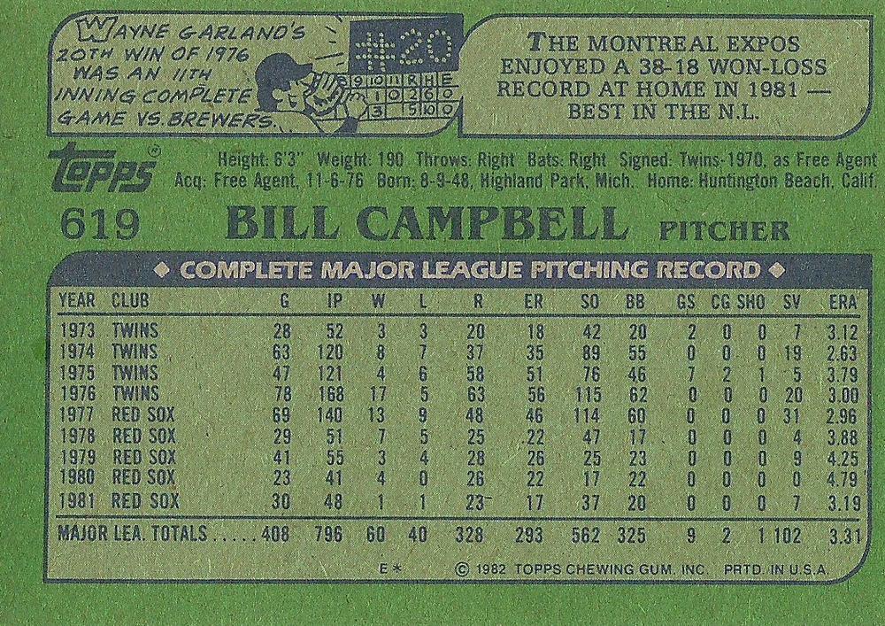 Bill Campbell  baseball card collectible - Main Image 2