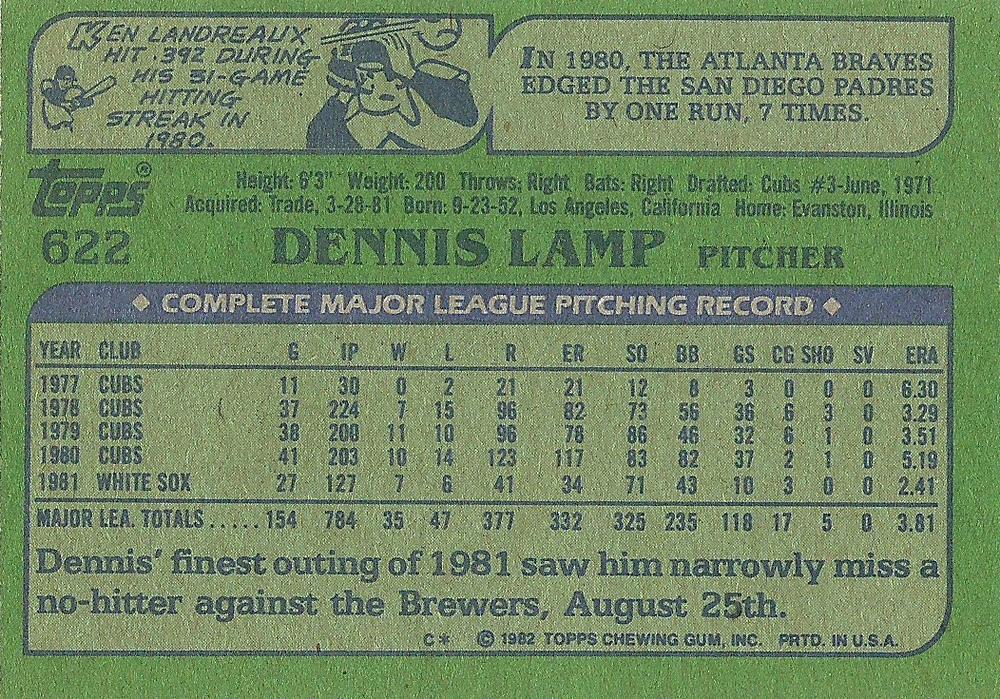 Dennis Lamp  baseball card collectible - Main Image 2
