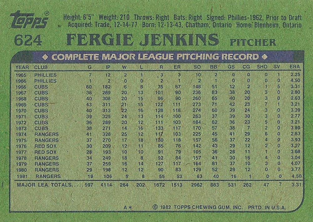 Fergie Jenkins  baseball card collectible - Main Image 2