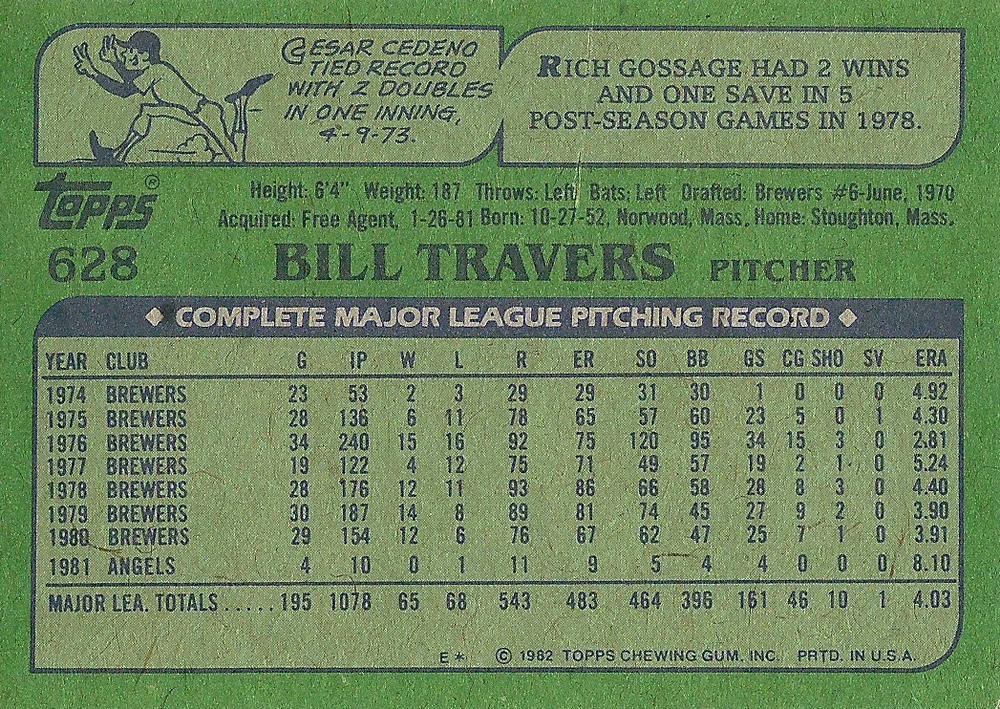 Bill Travers  baseball card collectible - Main Image 2