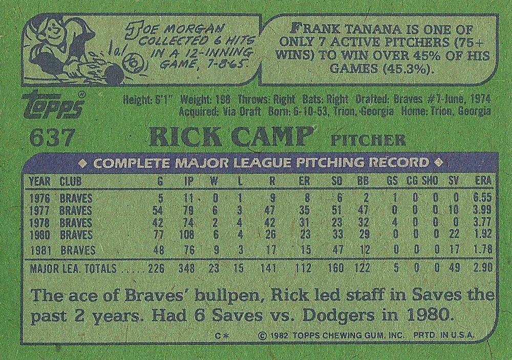 Rick Camp  baseball card collectible - Main Image 2