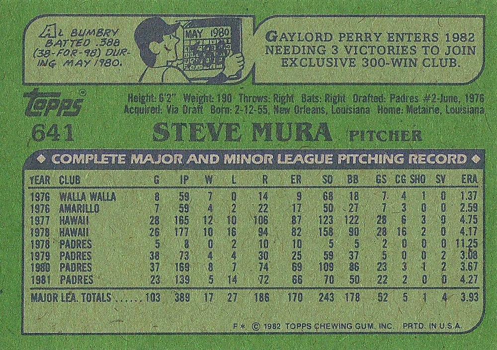 Steve Mura  baseball card collectible - Main Image 2