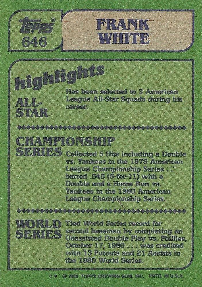 Frank White  baseball card collectible - Main Image 2