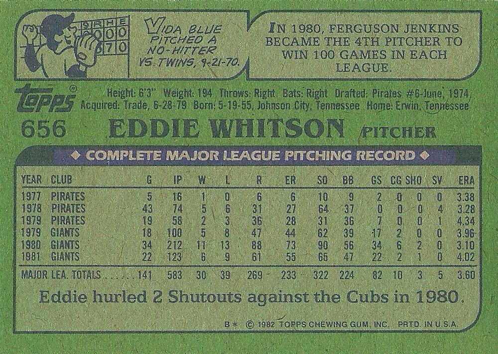 Eddie Whitson  baseball card collectible - Main Image 2