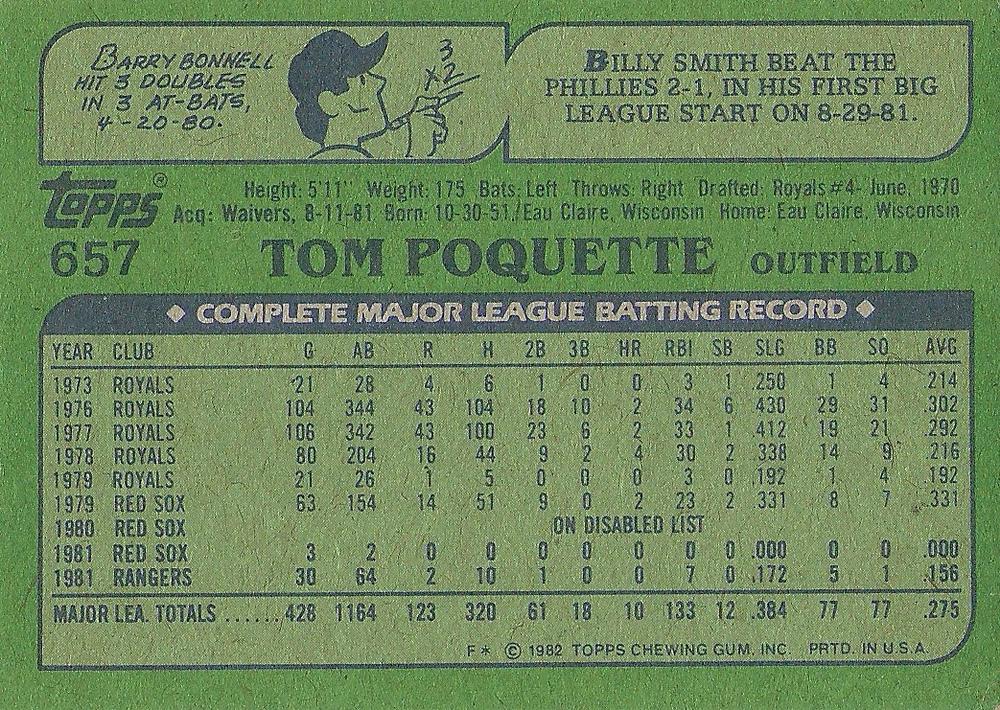 Tom Poquette  baseball card collectible - Main Image 2