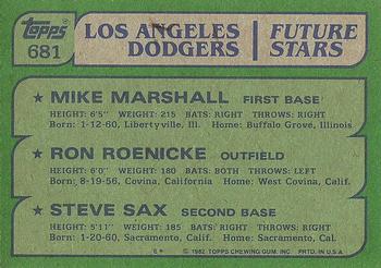 Dodgers Future Stars (Mike Marshall / Ron Roenicke / Steve Sax)  baseball card collectible - Main Image 2