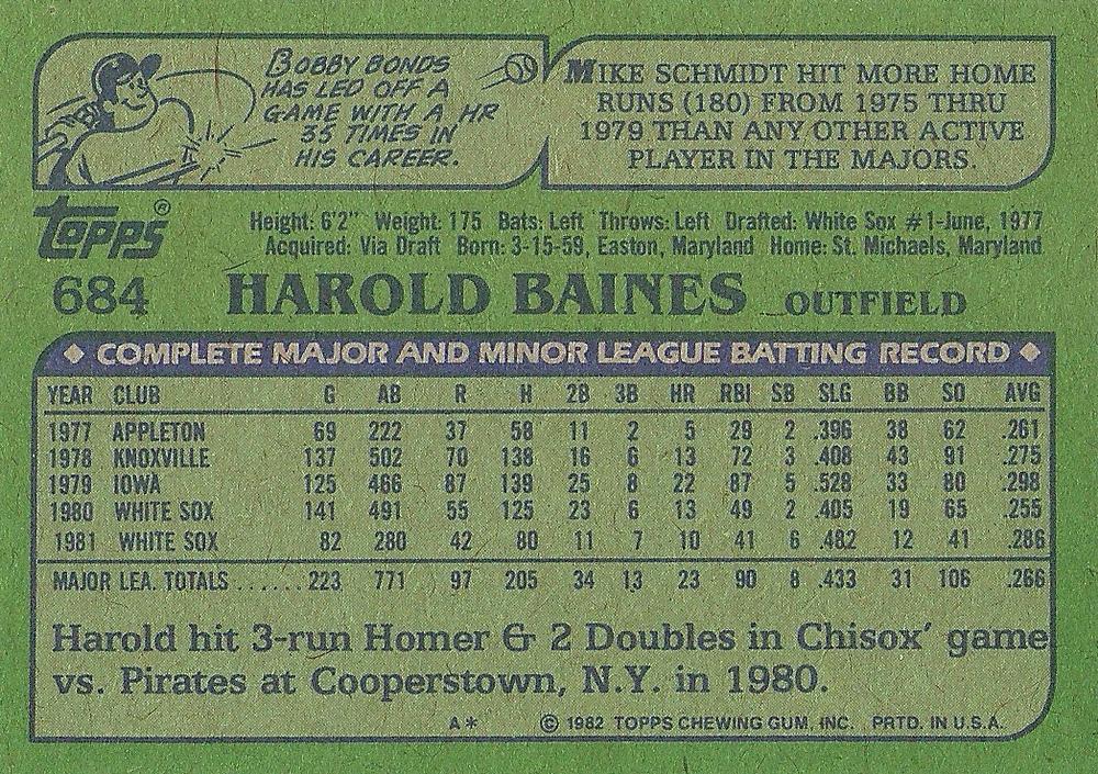 Harold Baines  baseball card collectible - Main Image 2
