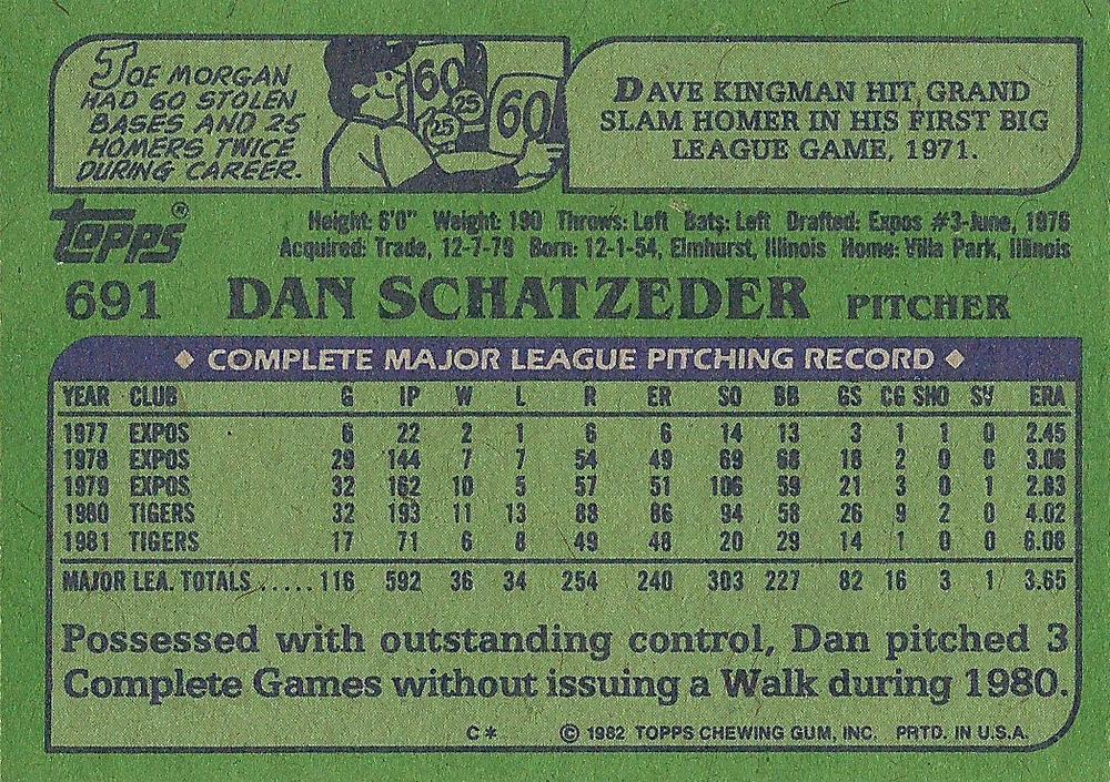 Dan Schatzeder  baseball card collectible - Main Image 2