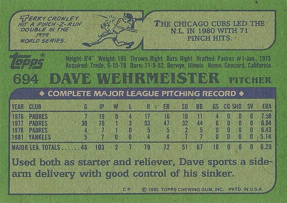 Dave Wehrmeister  baseball card collectible - Main Image 2