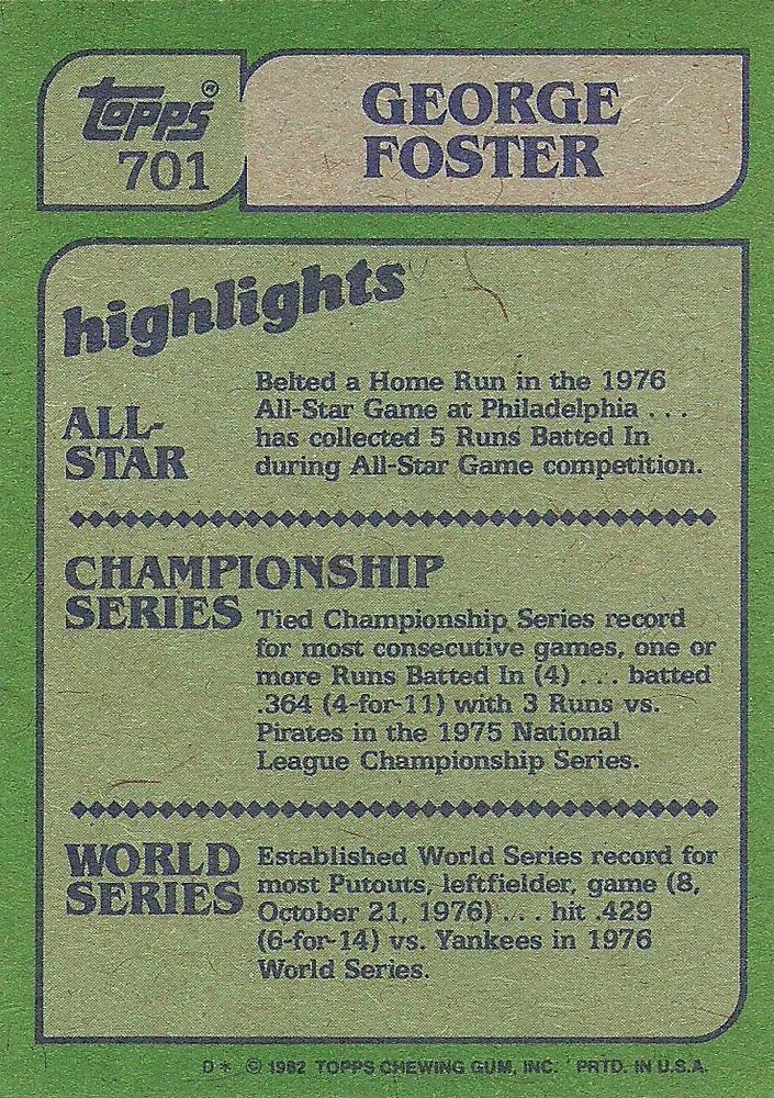 George Foster  baseball card collectible - Main Image 2