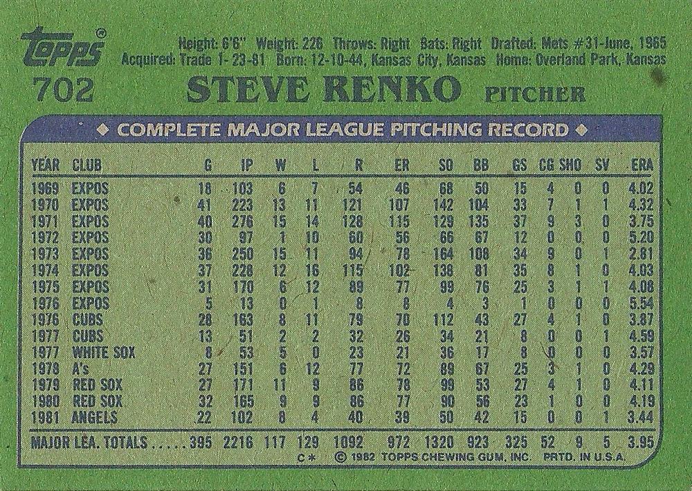 Steve Renko  baseball card collectible - Main Image 2