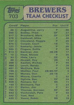 Brewers Leaders / Checklist (Cecil Cooper / Pete Vuckovich)  baseball card collectible - Main Image 2