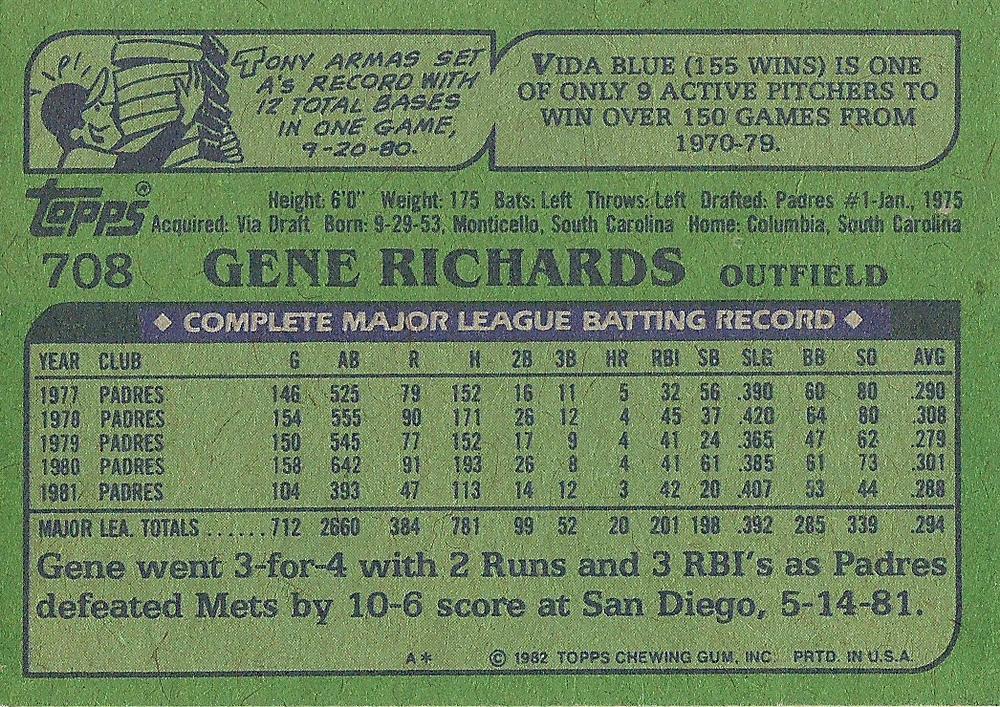 Gene Richards  baseball card collectible - Main Image 2