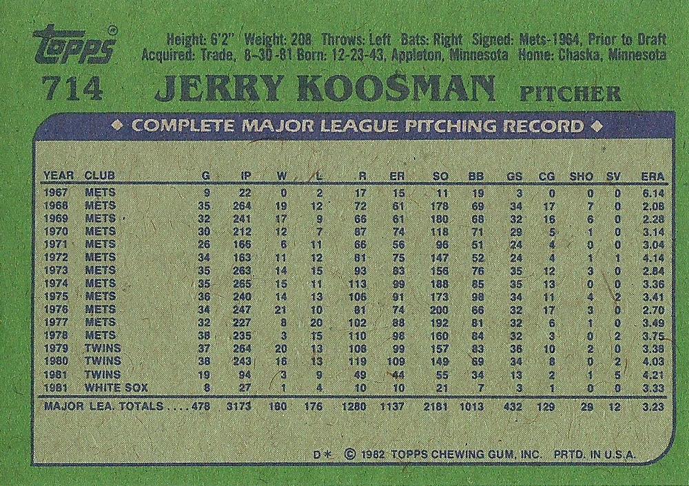 Jerry Koosman  baseball card collectible - Main Image 2