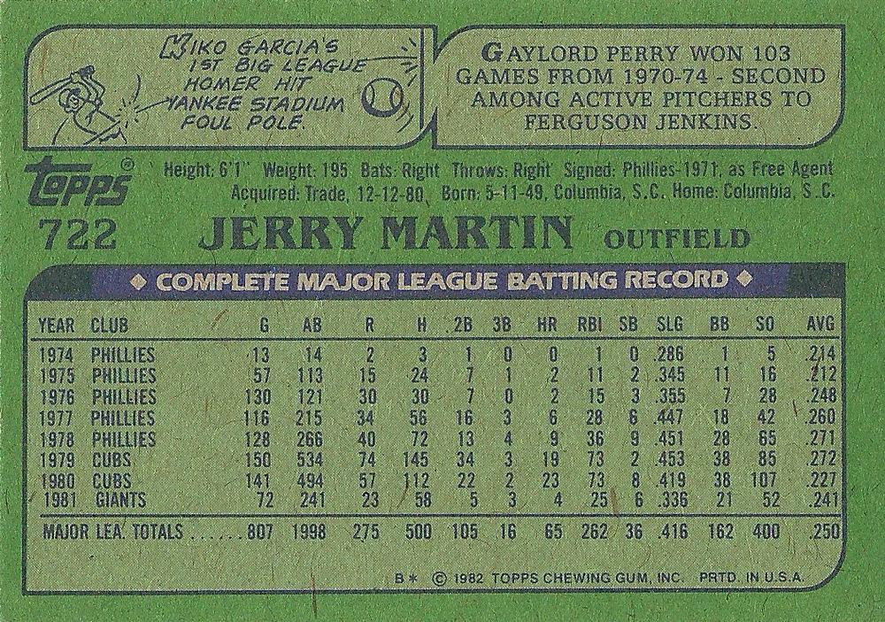 Jerry Martin  baseball card collectible - Main Image 2