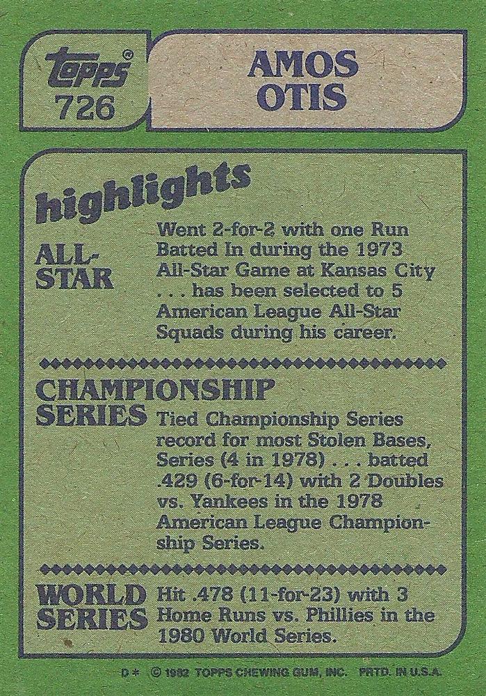 Amos Otis  baseball card collectible - Main Image 2