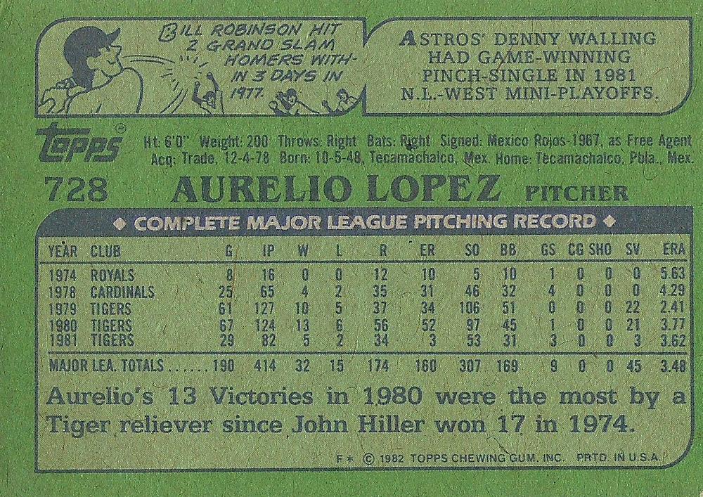 Aurelio Lopez  baseball card collectible - Main Image 2