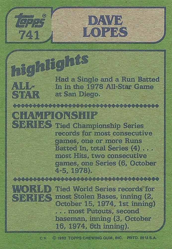 Dave Lopes  baseball card collectible - Main Image 2