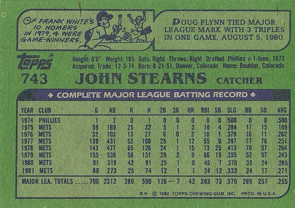 John Stearns  baseball card collectible - Main Image 2