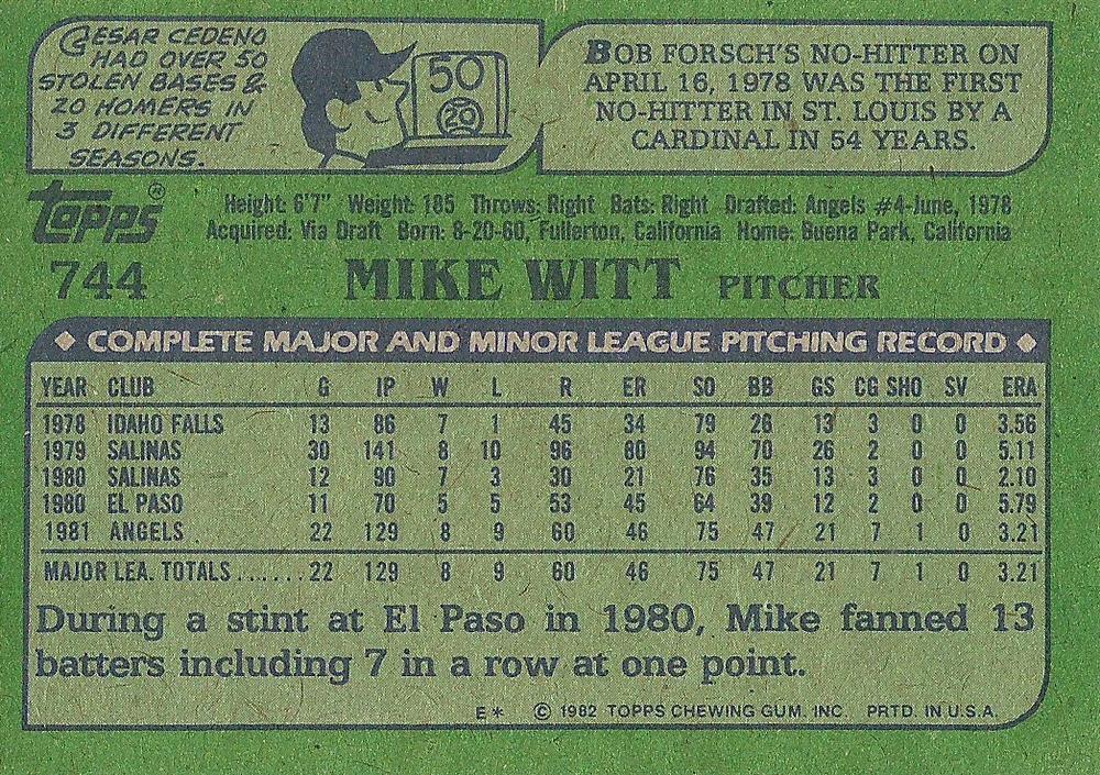 Mike Witt  baseball card collectible - Main Image 2