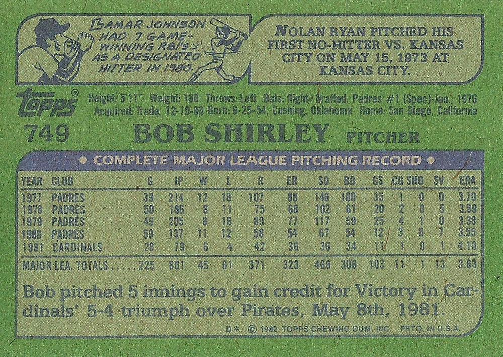 Bob Shirley  baseball card collectible - Main Image 2
