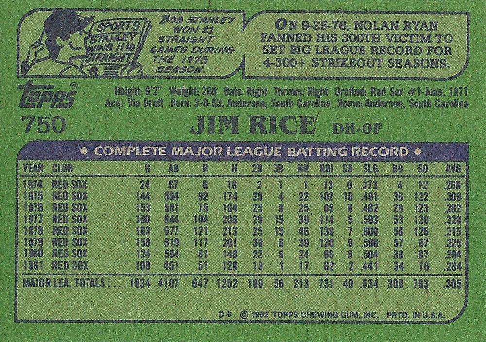 Jim Rice  baseball card collectible - Main Image 2
