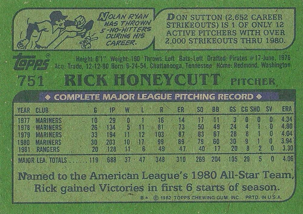 Rick Honeycutt  baseball card collectible - Main Image 2