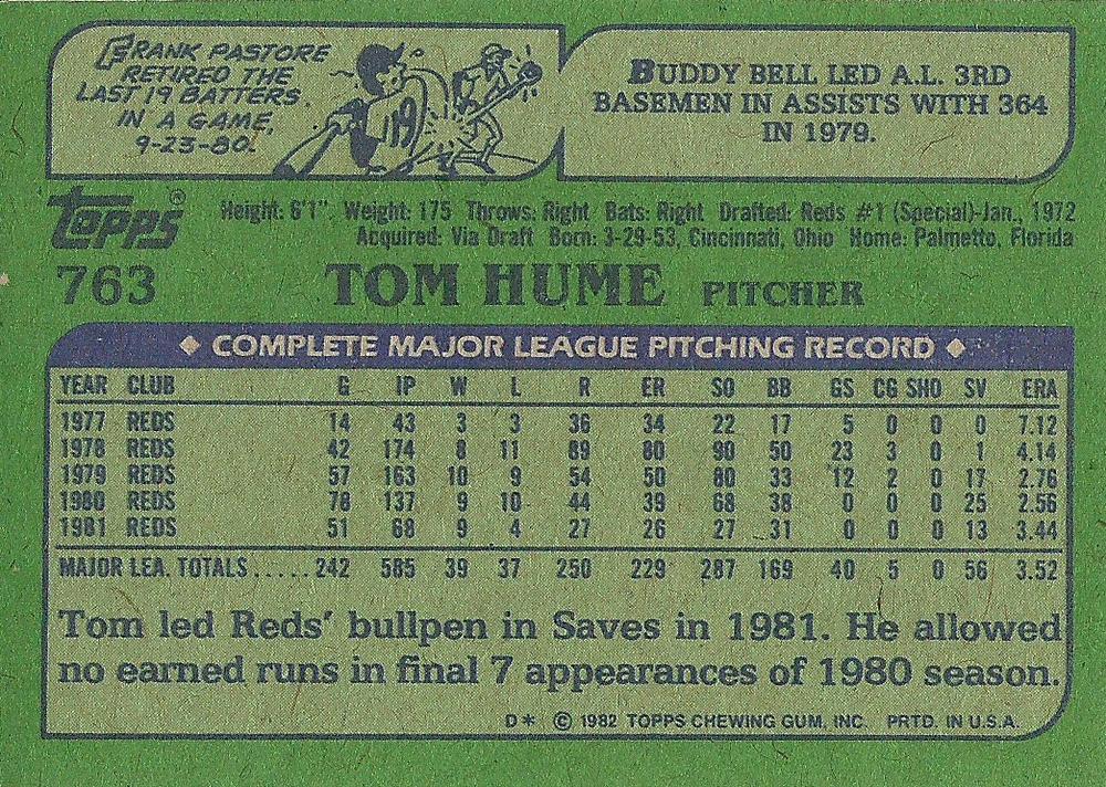 Tom Hume  baseball card collectible - Main Image 2