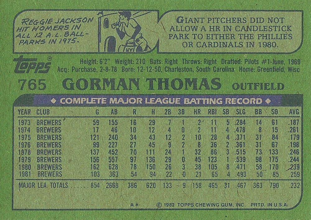 Gorman Thomas  baseball card collectible - Main Image 2