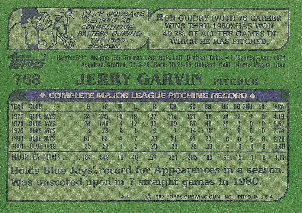 Jerry Garvin  baseball card collectible - Main Image 2