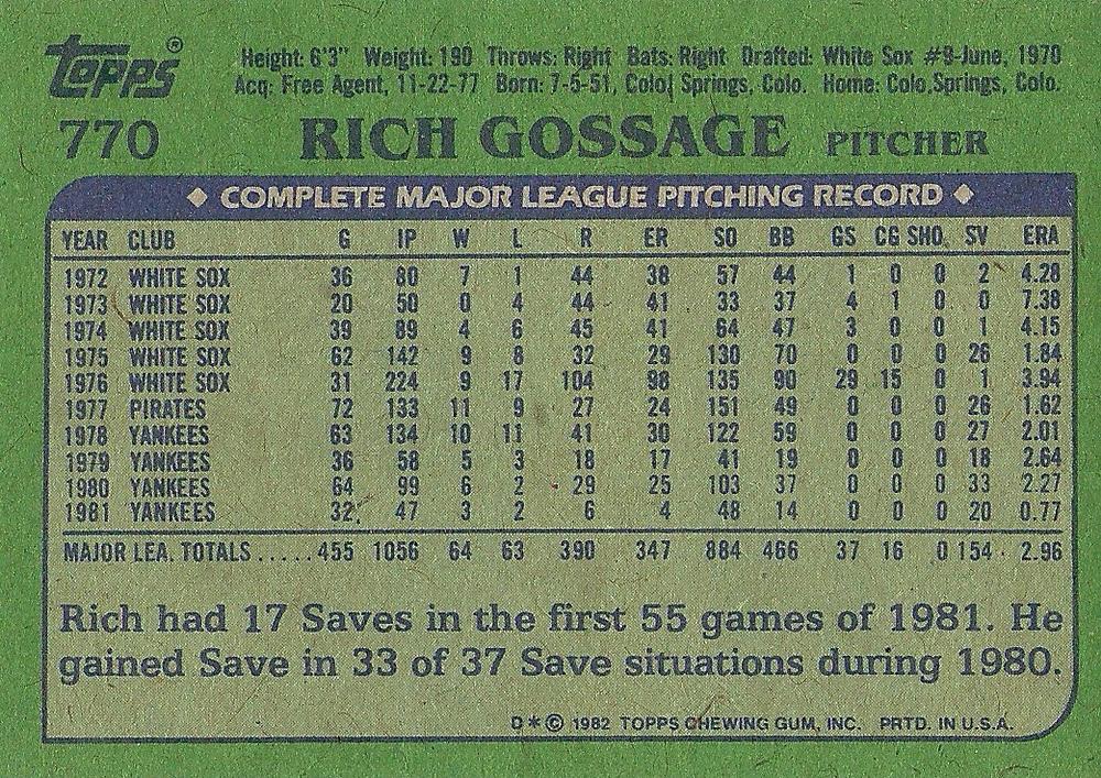 Rich Gossage  baseball card collectible - Main Image 2