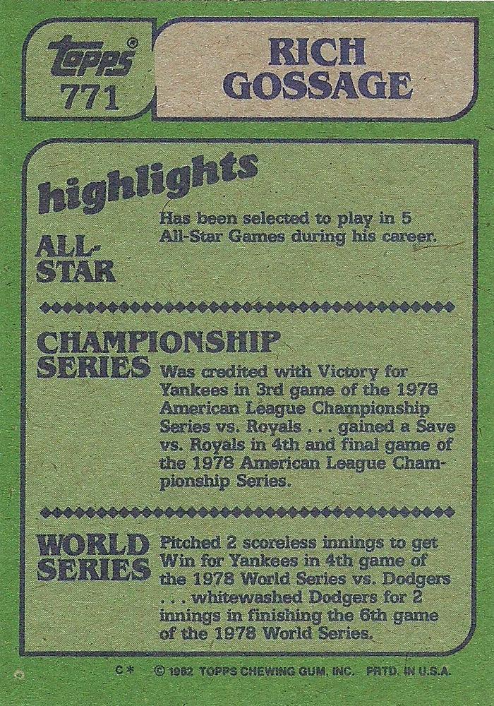 Rich Gossage  baseball card collectible - Main Image 2