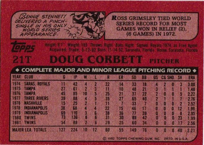 Doug Corbett  baseball card collectible - Main Image 2