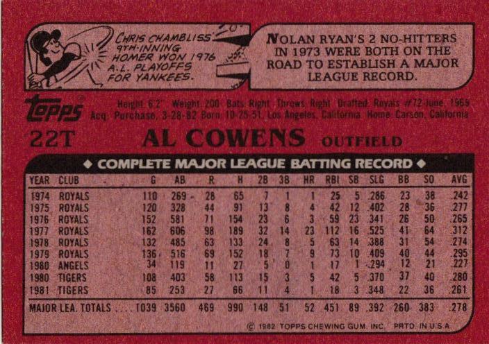 Al Cowens  baseball card collectible - Main Image 2