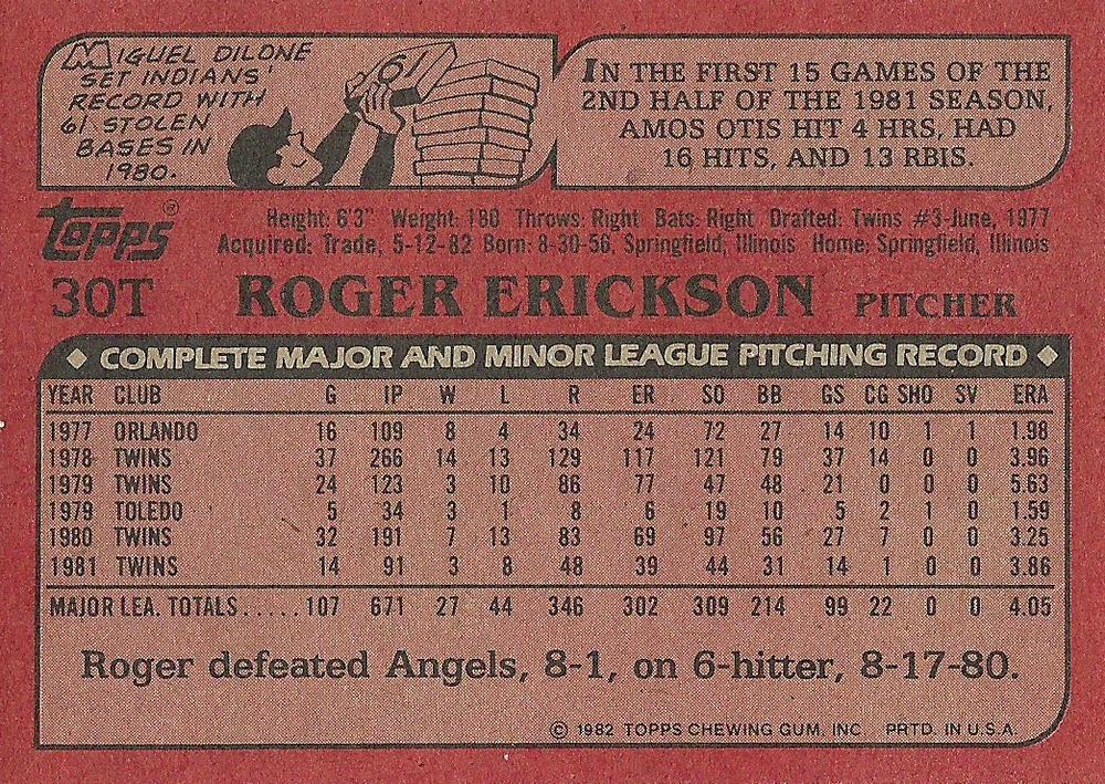 Roger Erickson  baseball card collectible - Main Image 2