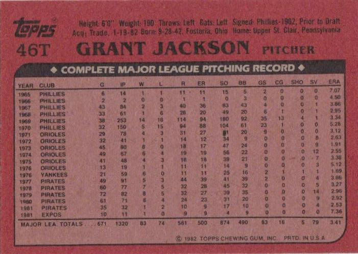 Grant Jackson  baseball card collectible - Main Image 2