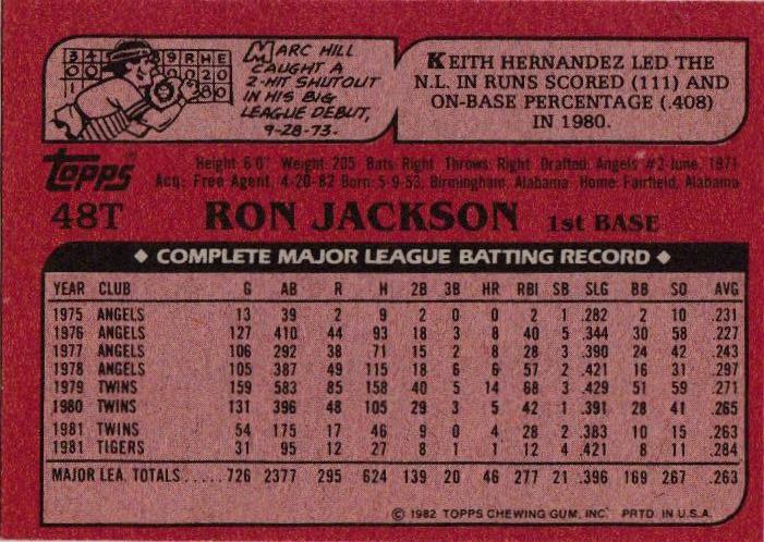Ron Jackson  baseball card collectible - Main Image 2
