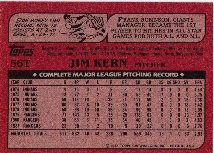 Jim Kern  baseball card collectible - Main Image 2