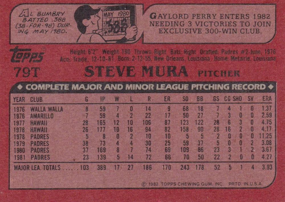 Steve Mura  baseball card collectible - Main Image 2